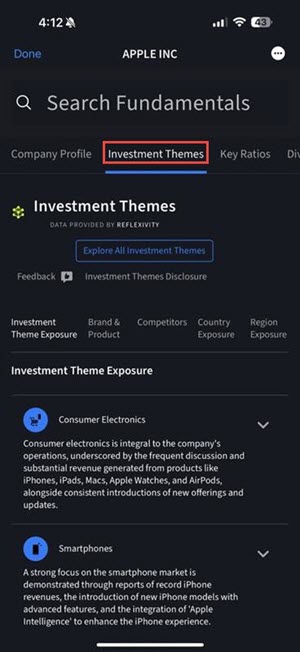 The investment themes on the iphone